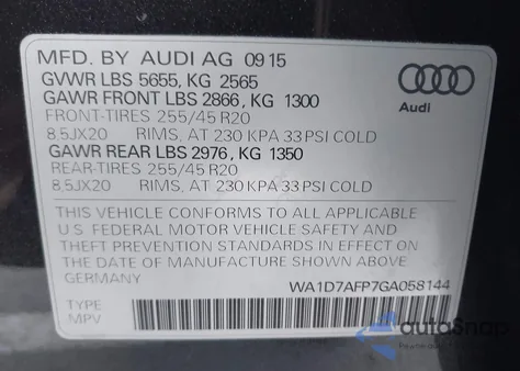 2016 Audi Q5 3.0T Premium Plus z USA, uszkodzony, nr VIN WA1D7AFP7GA058144